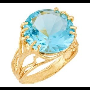 Silpada Calypso Cocktail Ring size 8 gold sea blue cz ice sterling silver 925